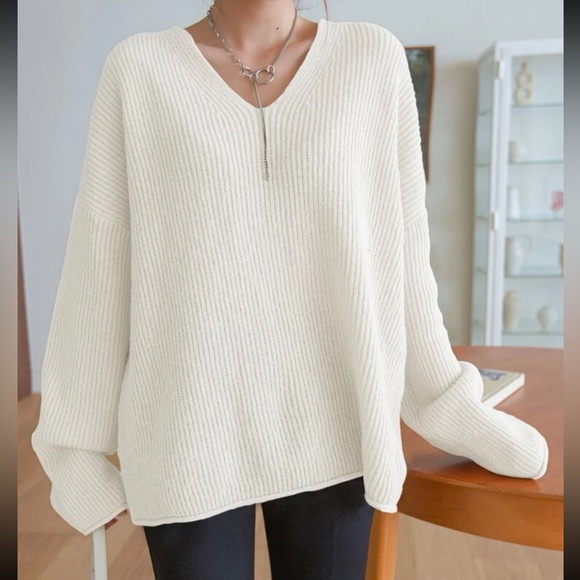 Sweaters - Ribbed knit drop shoulder sweater